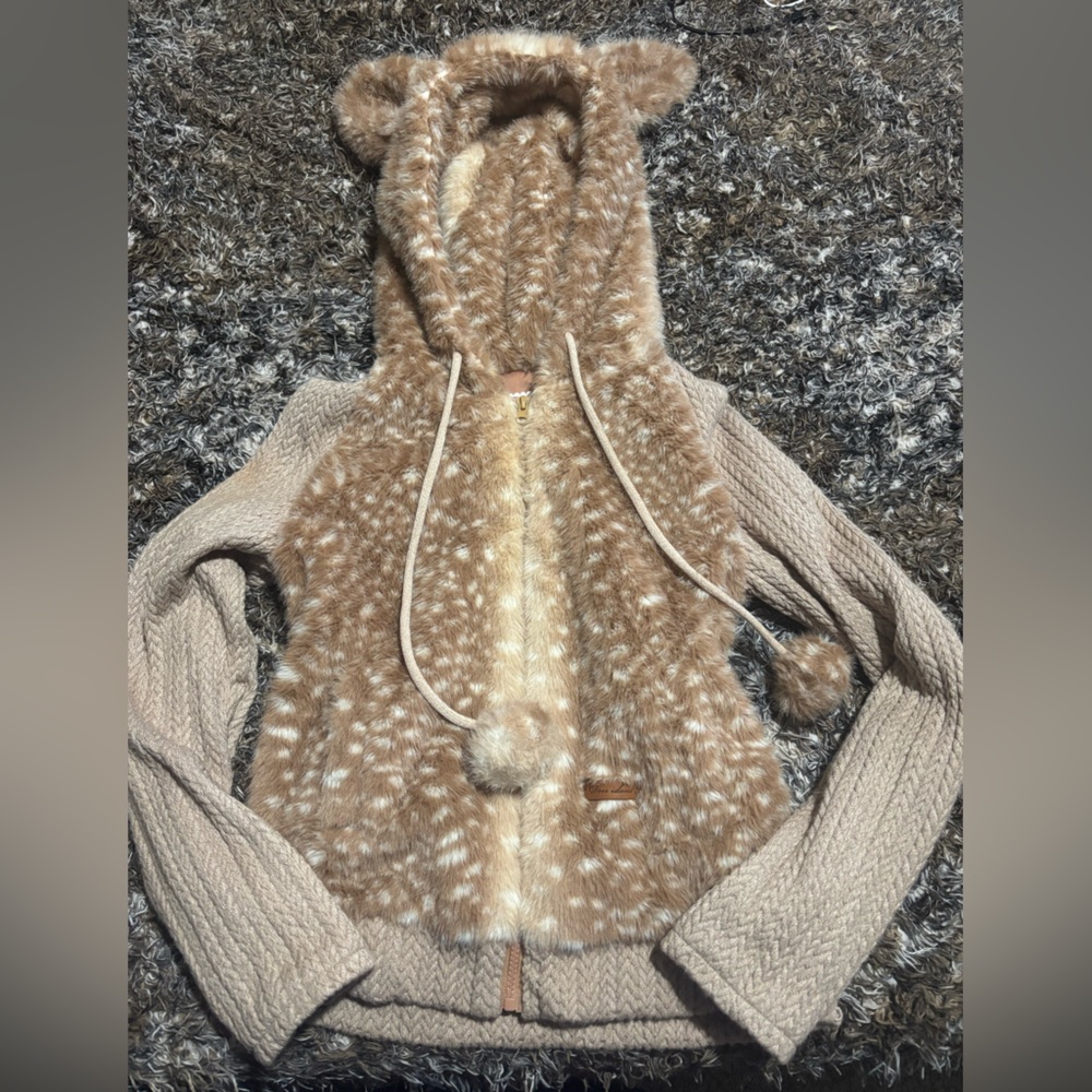 faux fur fawn jacket with ears and pockets